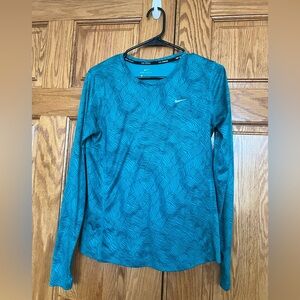 Nike Running & Dri-Fit - Teal Patterned Long Sleeve Top